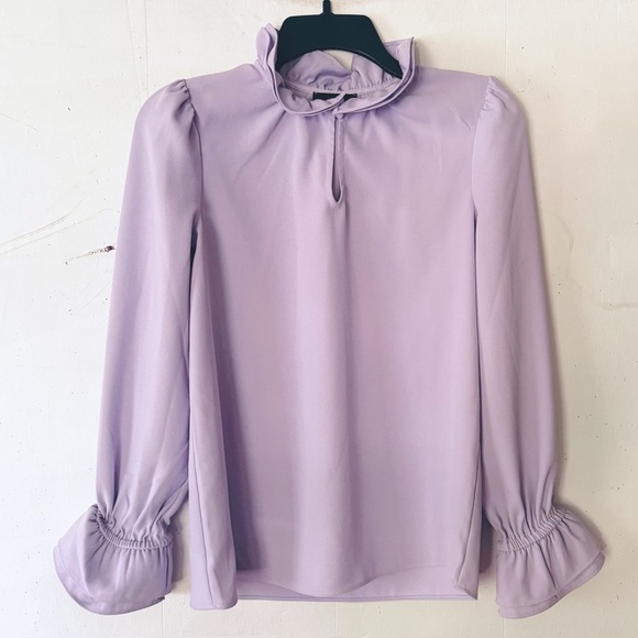 J. Crew Ruffle-neck Top in Lavender 365 Crepe Style #AW095 XXS - Picture 10 of 13